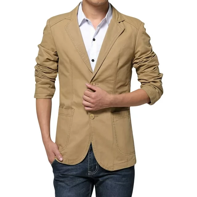 symoid Mens Blazer Coats & Jackets- Solid Casual Turndown Slim Fit Single-breasted Long Sleeve Coats Khaki L