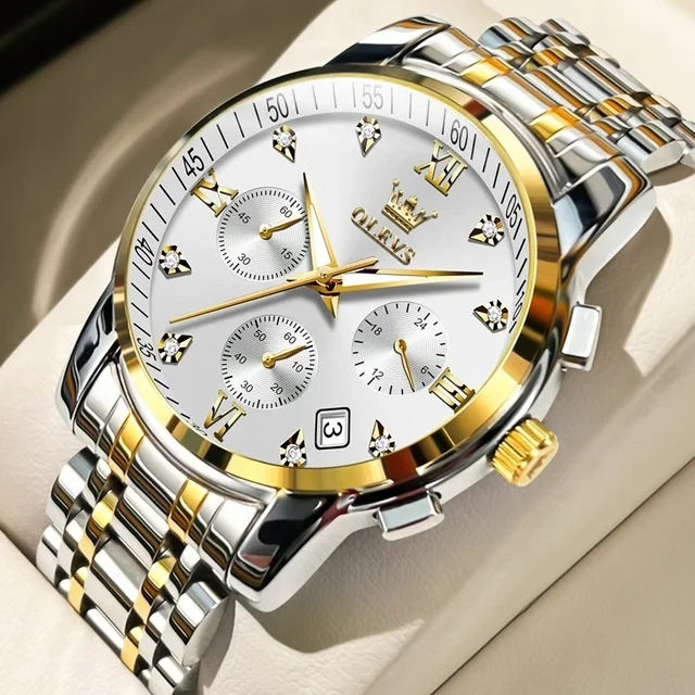 Silver Watches for Men OLEVS Watch Men Silver Face Luxury Watches for Men Gold and Silver Stainless Steel Men Watch Dress Waterproof Watch for Men