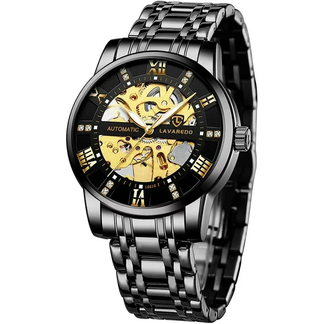 A ALPS Men's Watch Automatic Mechanical Watches self Winding Diamond Dial Stainess Steel Watches Business Watches Gift for Men