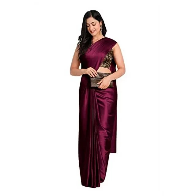 SAI DECORATIVE Women's Indian Traditional Plain Weave Satin Silk Saree soft, silky and shiny, With Unstitched Blouse Piece